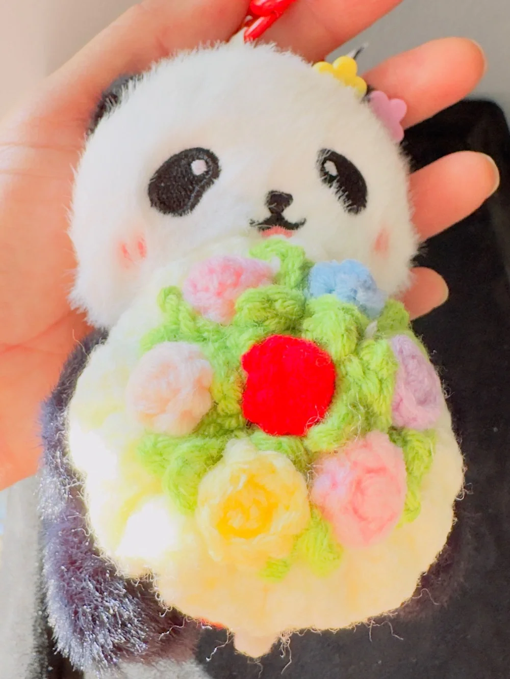 Hand Knitting Plush Panda Bouquet key/Bag Charm - Multicolor